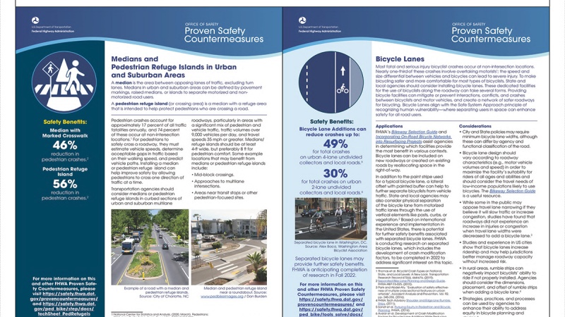 Countermeasures: Pedestrian refuge islands and Bicycle lanes