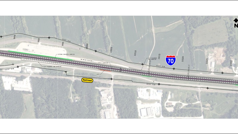 Display shows roadway plans for I-70 between mile markers 204 and 206.