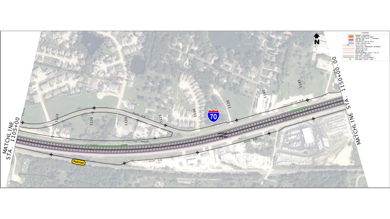 Display shows roadway plans for I-70 between mile markers 207 and 208.