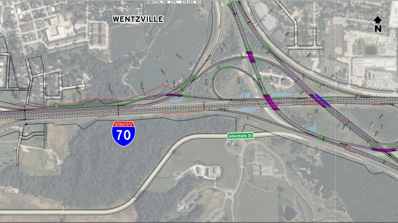 Display shows roadway plans for I-70 between mile markers 209 and 211.