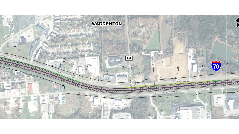Display shows roadway plans for I-70 between mile markers 193 and 195.