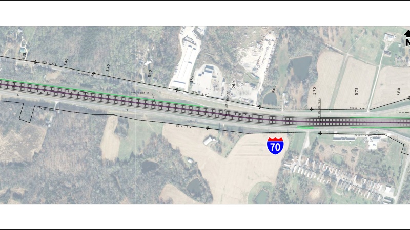 Display shows roadway plans for I-70 between mile markers 196 and 197.