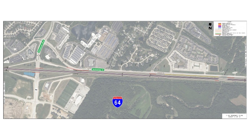 Display shows roadways plans for an additional lane of I-64 between logmiles 6 through 7