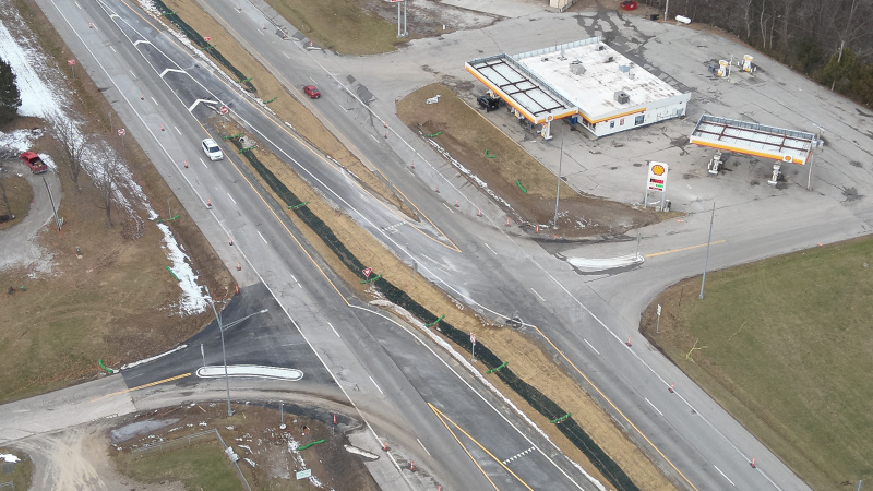 Aerial view of new intersection on highway