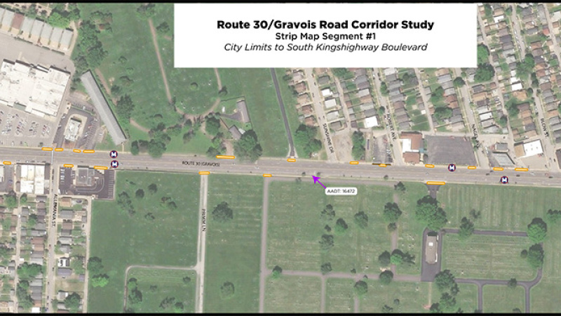 ST St Louis Route 30 Station 3a: strip map 1: River Des Peres to Kingshighway
