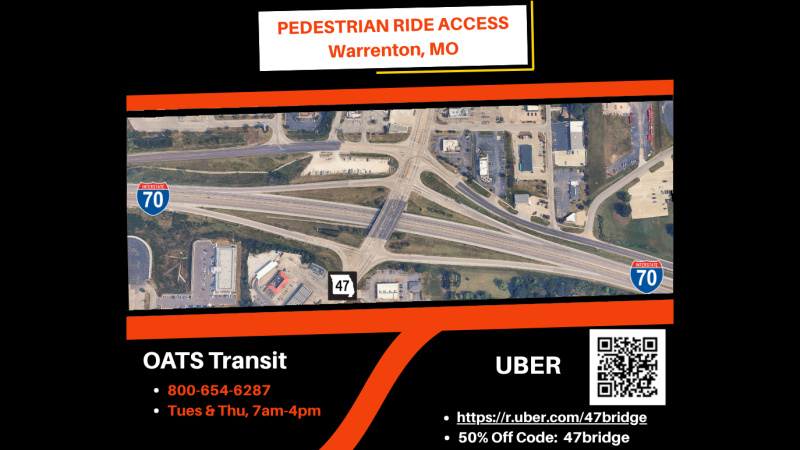 Image shows uber code for use while MO Route 47 is closed for construction.