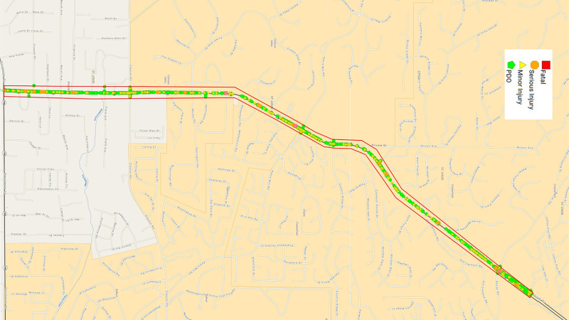 SL-Route 340: Crash Map Manchester and Lea Oak