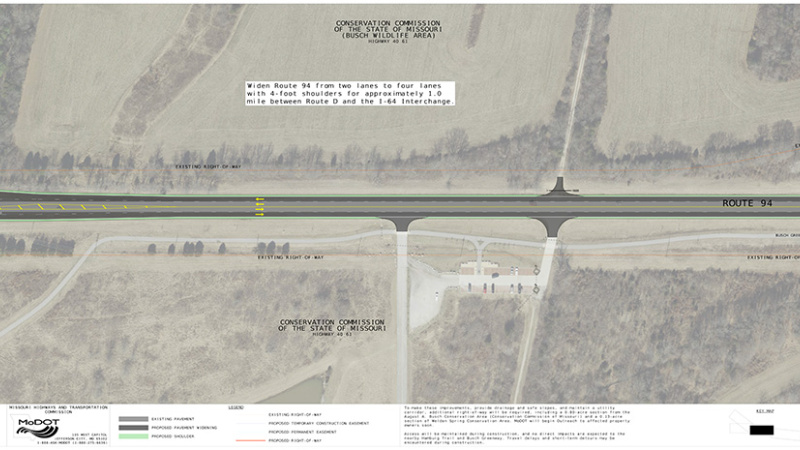 Planned work on eastern Route 94 as part of the Route D and Route 94 project in St. Charles County