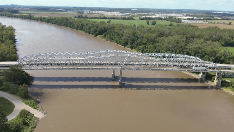 MO 291 Bridge in Sugar Creek Drone Shot