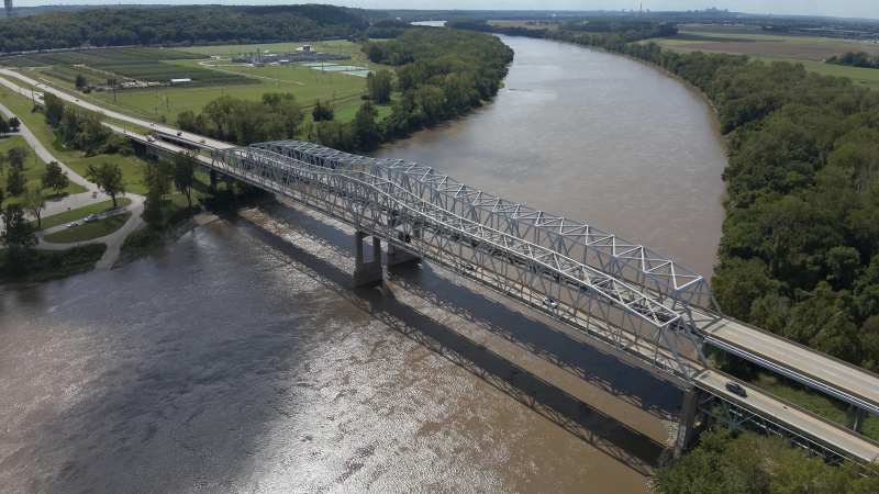 MO 291 Bridge in Sugar Creek Drone Shot