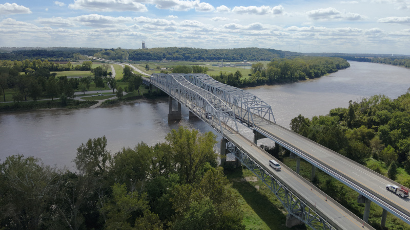 MO 291 Bridge in Sugar Creek Drone Shot