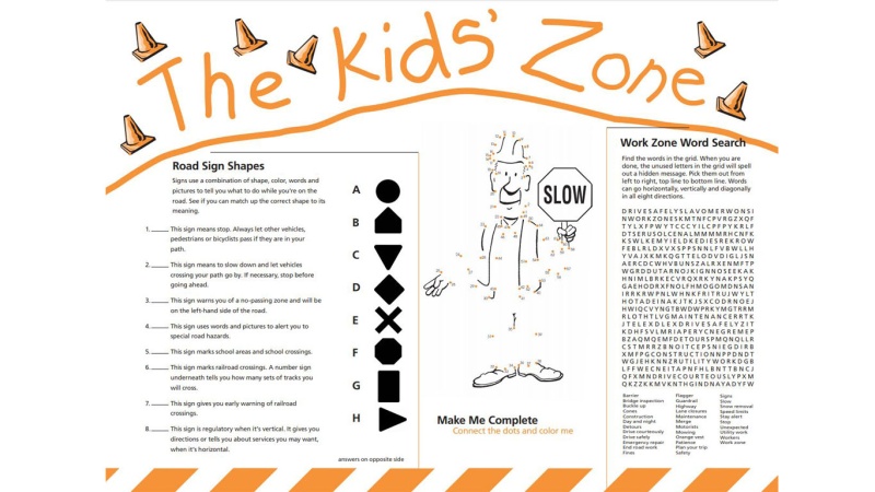 work zone activity placemat